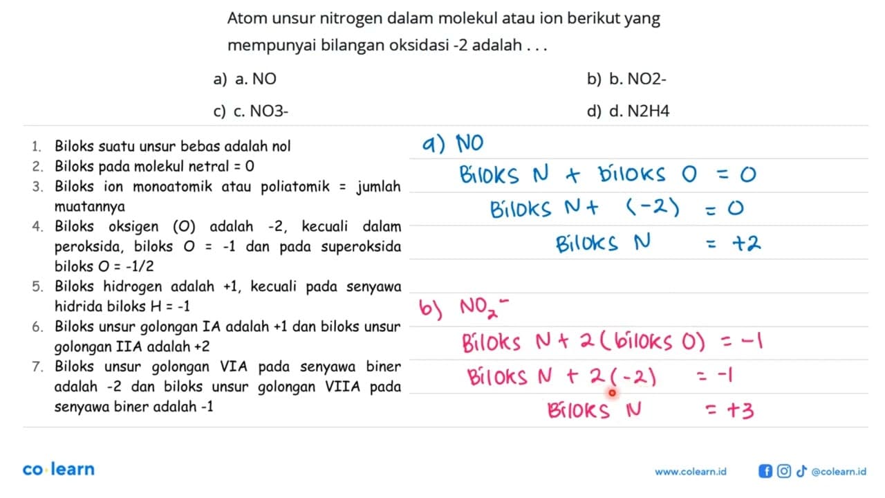 Atom unsur nitrogen dalam molekul atau ion berikut yang