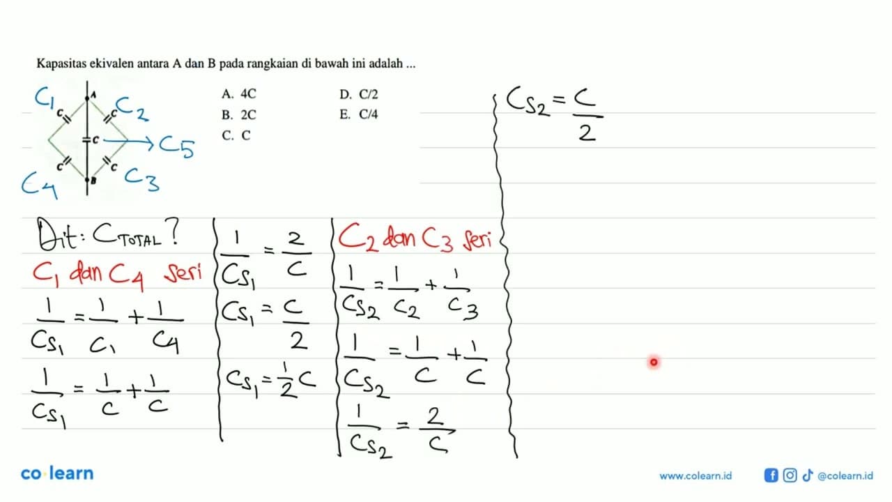 Kapasitas ekivalen antara A dan B pada rangkaian di bawah