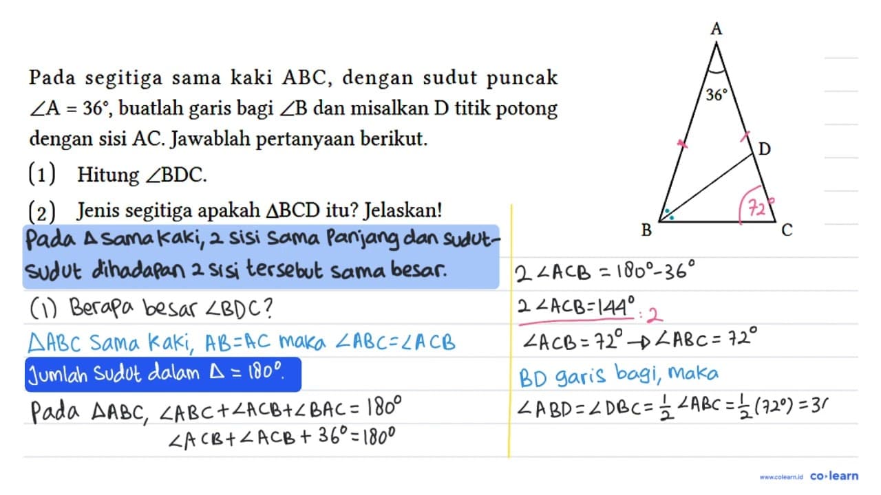 Pada segitiga sama kaki ABC, dengan sudut puncak sudut
