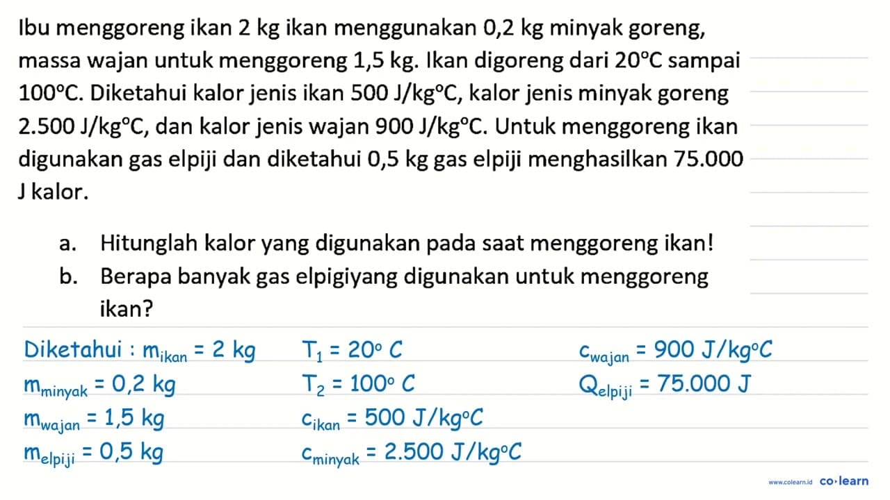 Ibu menggoreng ikan 2 kg ikan menggunakan 0,2 kg minyak