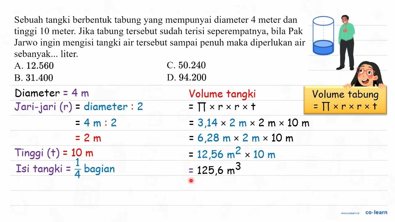 Sebuah tangki berbentuk tabung yang mempunyai diameter 4