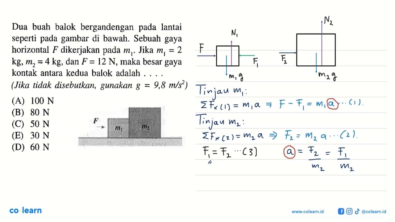 Dua buah balok bergandengan pada lantai seperti pada gambar