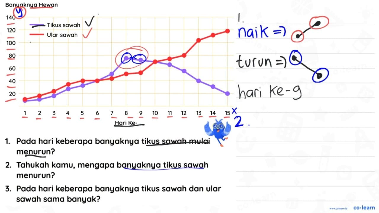 Banyaknya Hewan 1. Pada hari keberapa banyaknya tikus sawah