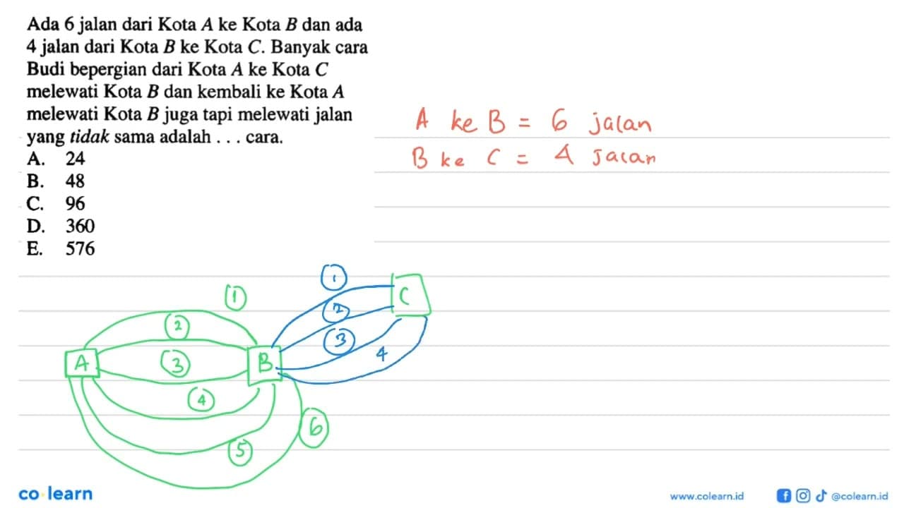 Ada 6 jalan dari Kota A ke Kota B dan ada 4 jalan dari Kota