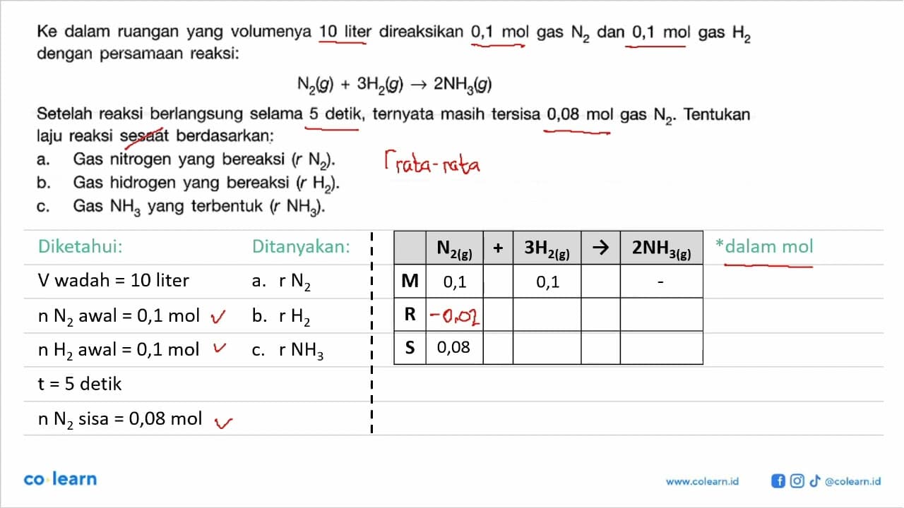 Ke dalam ruangan yang volumenya 10 liter direaksikan 0,1
