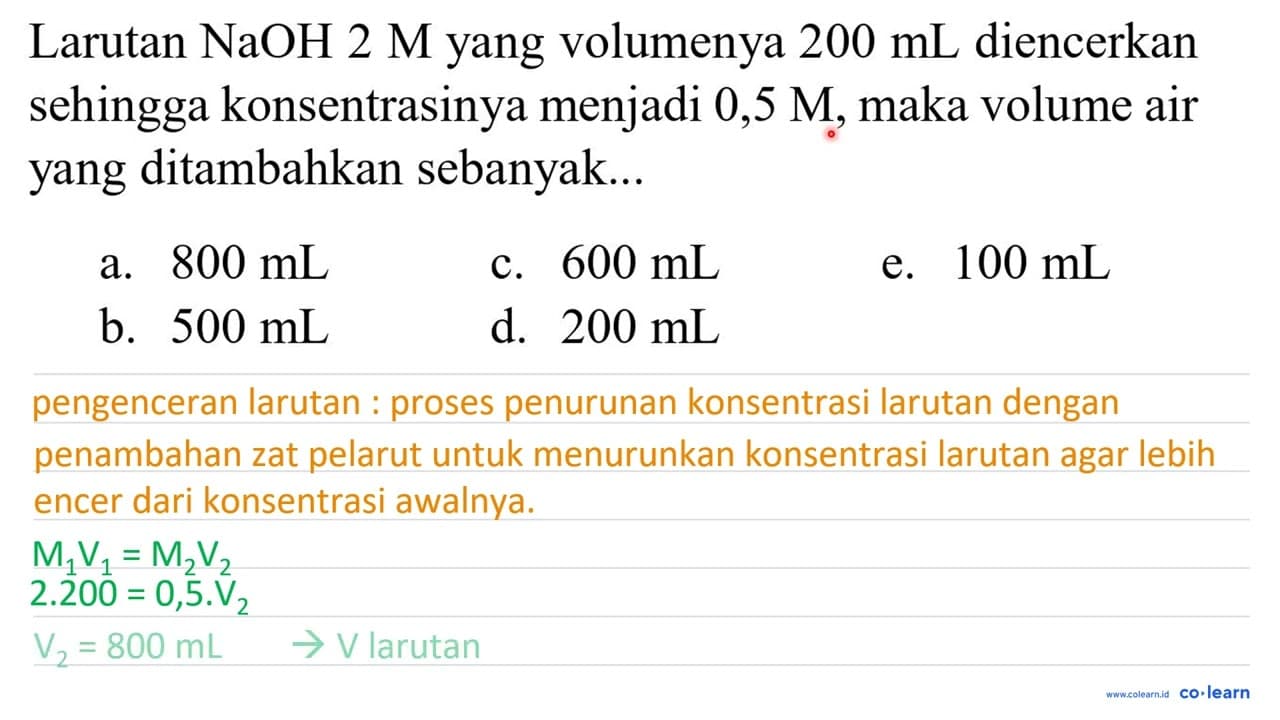 Larutan NaOH 2 M yang volumenya 200 mL diencerkan sehingga