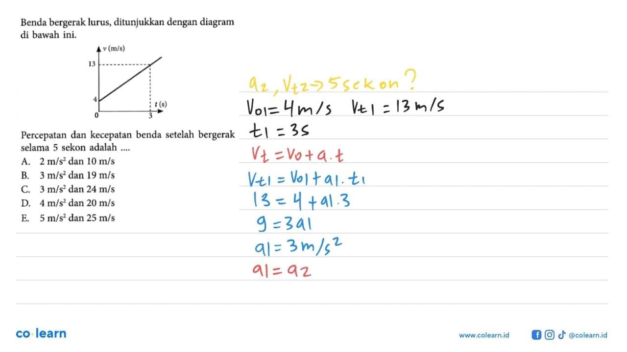 Benda bergerak lurus, ditunjukkan dengan diagram di bawah