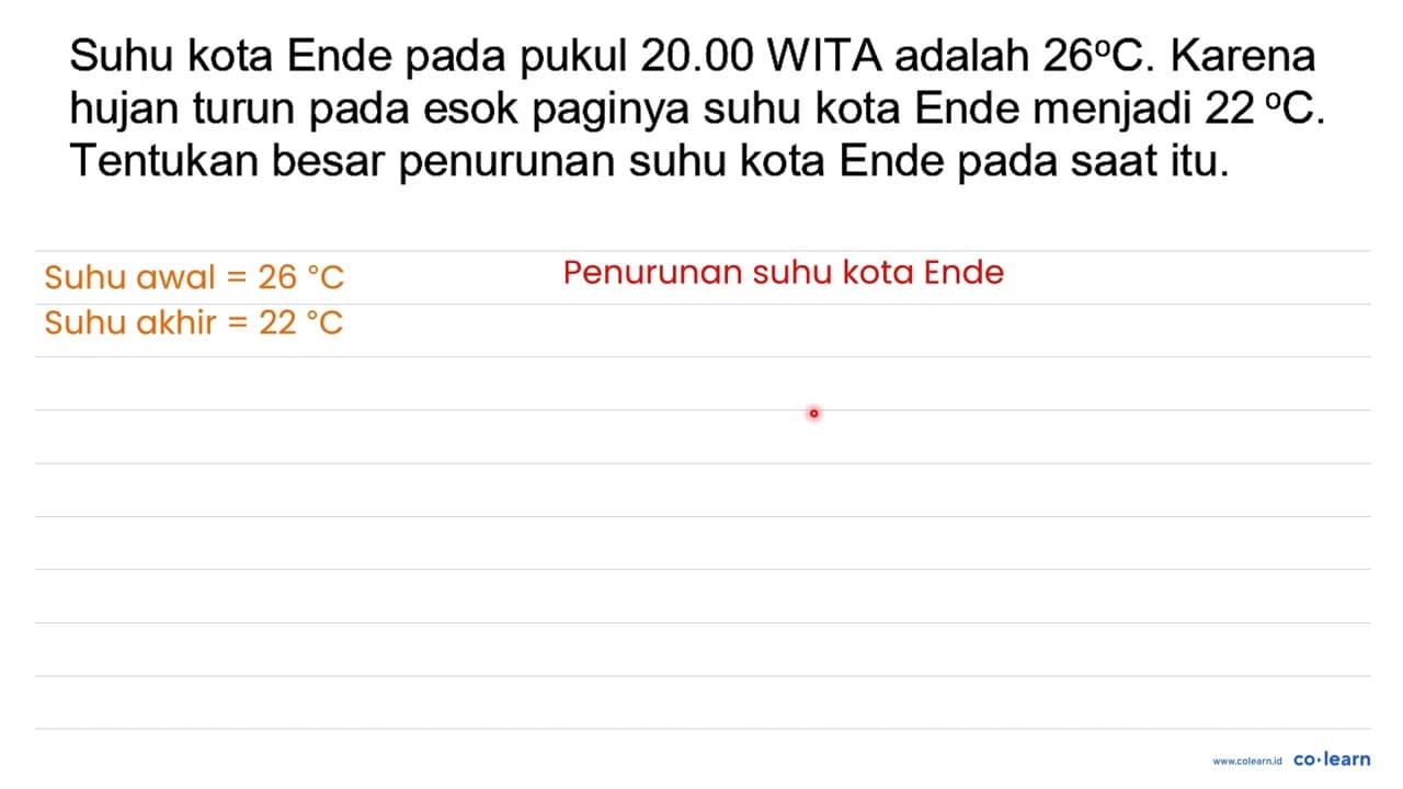 Suhu kota Ende pada pukul 20.00 WITA adalah 2 C . Karena