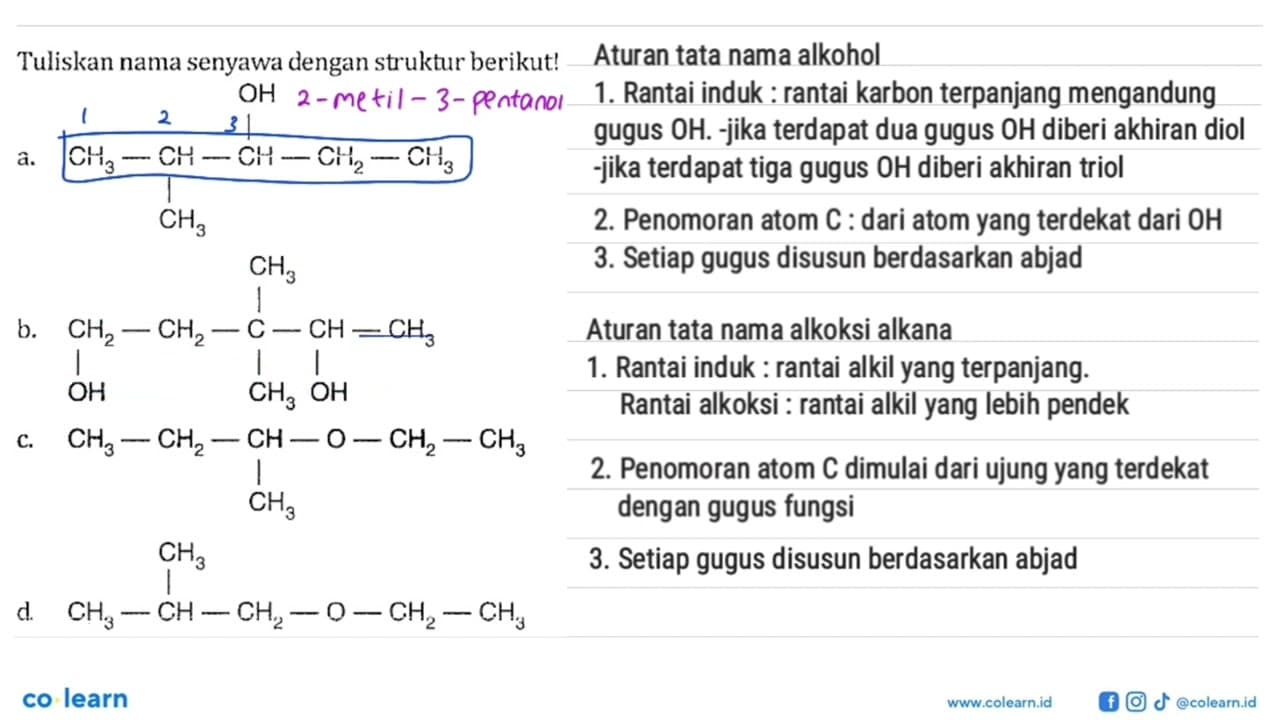 Tuliskan nama senyawa dengan struktur berikut! a.