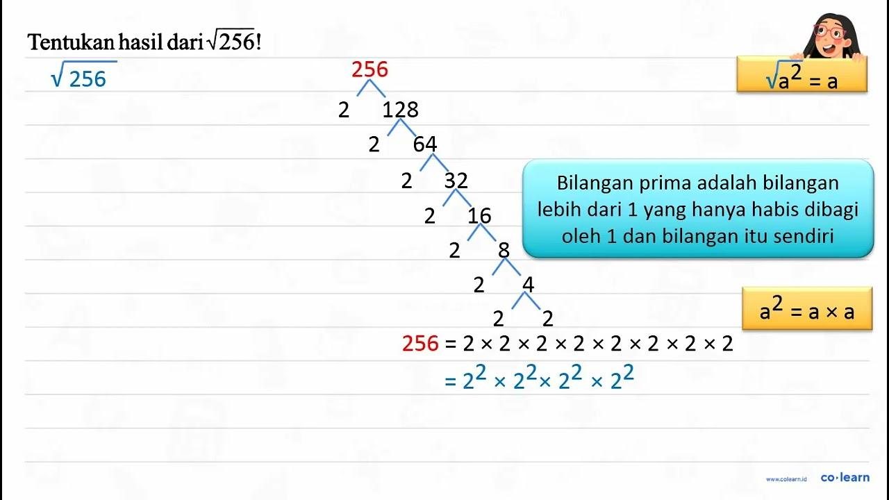 Tentukan hasil dari akar(256)!