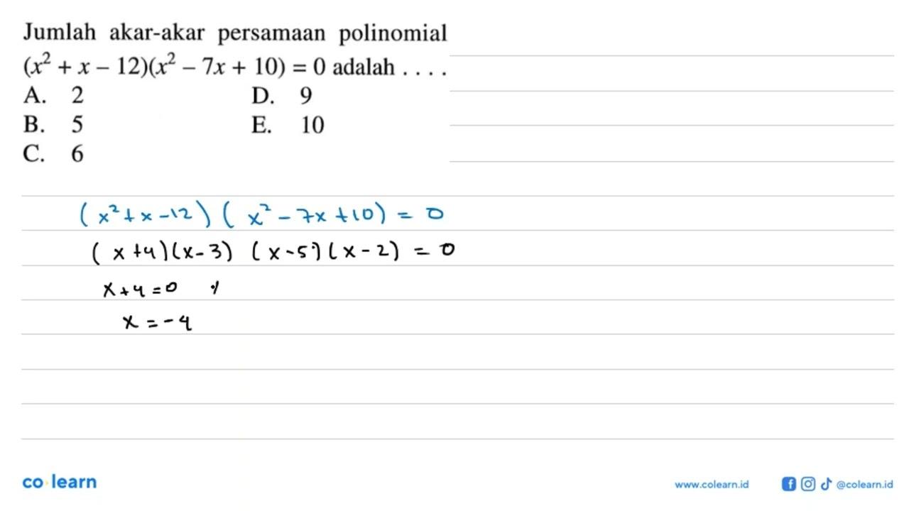 Jumlah akar-akar persamaan polinomial