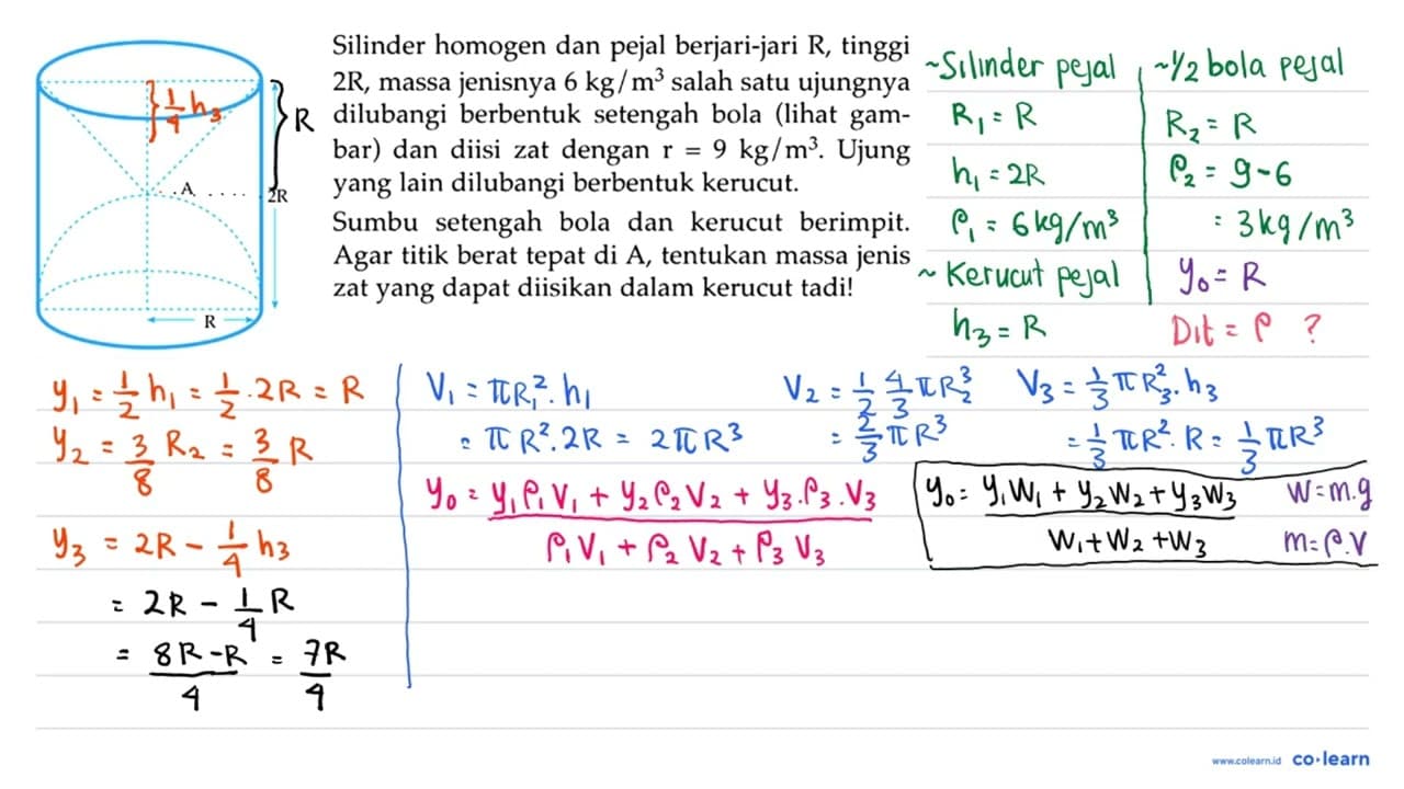 Silinder homogen dan pejal berjari-jari R, tinggi 2 R ,