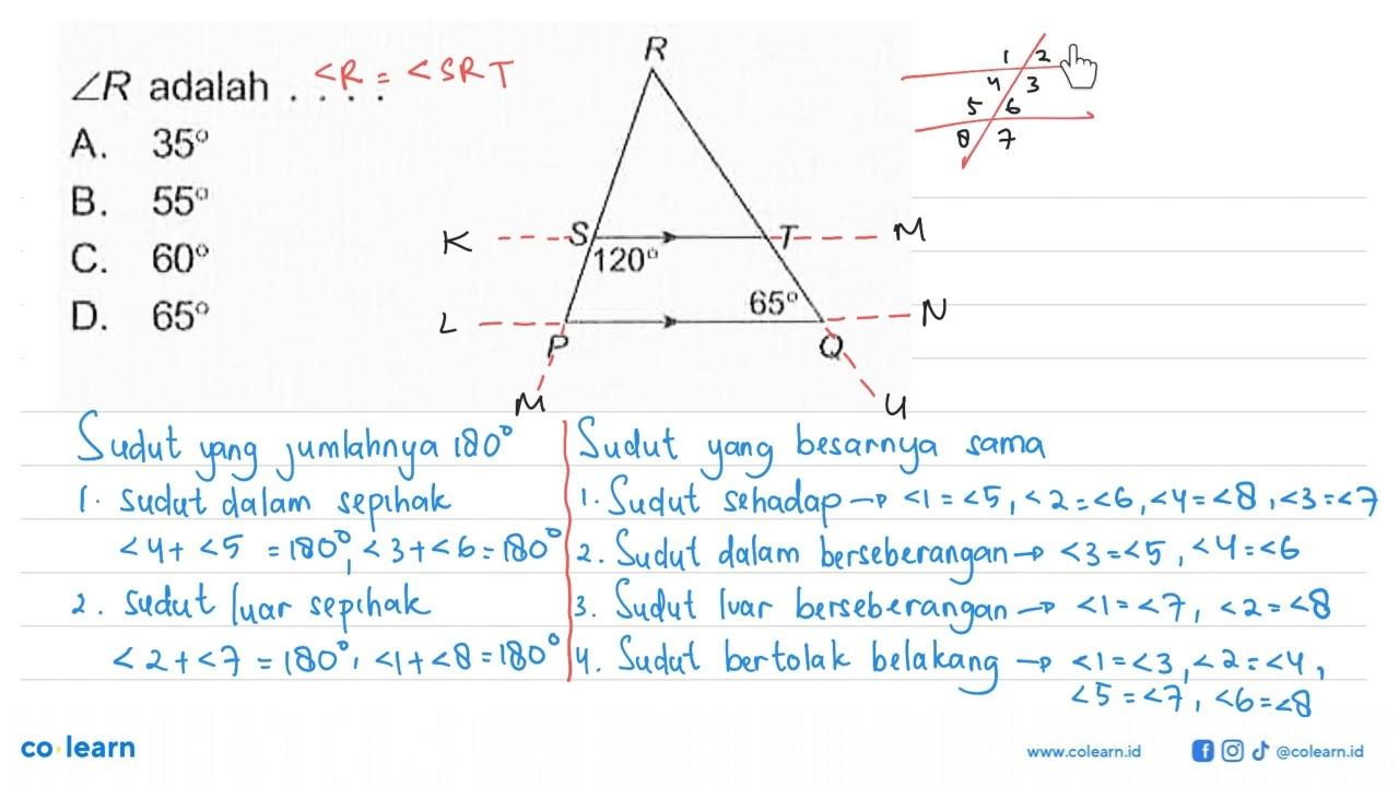 sudut R adalah ... R S 120 T P Q 65