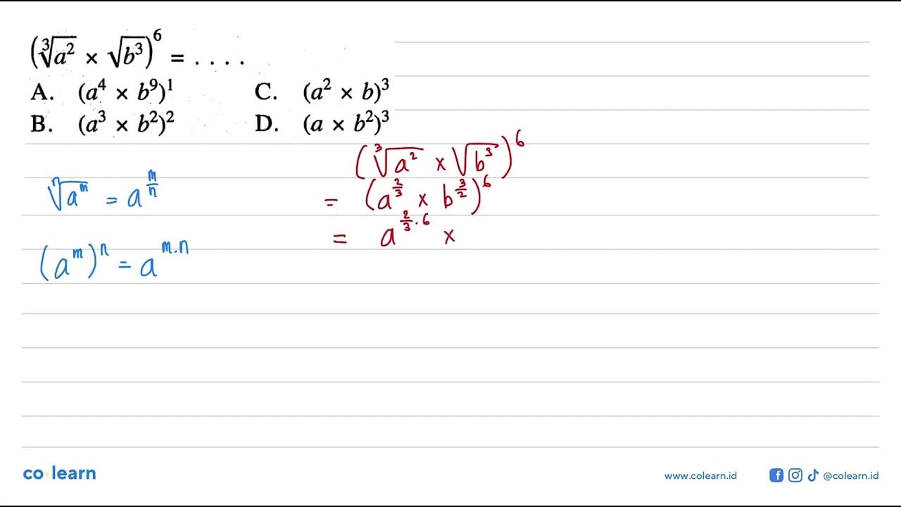 (a^(2/3) x b^(3/2))^6 =...