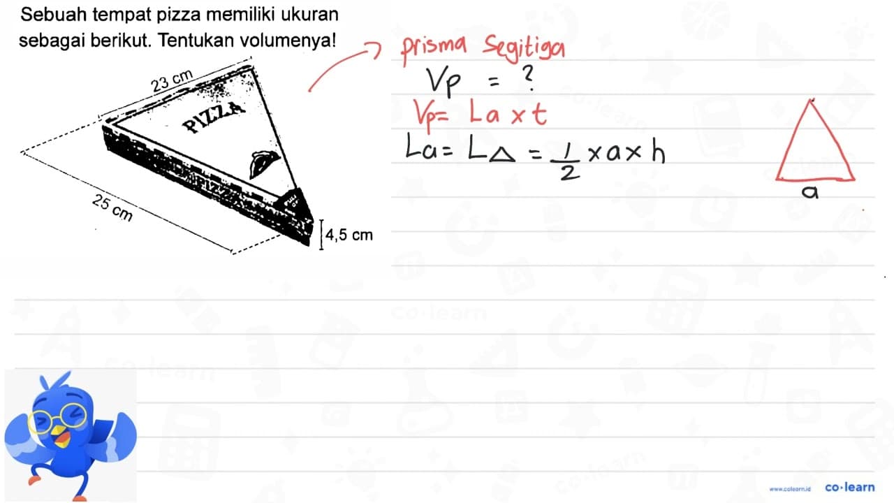 Sebuah tempat pizza memiliki ukuran sebagai berikut.