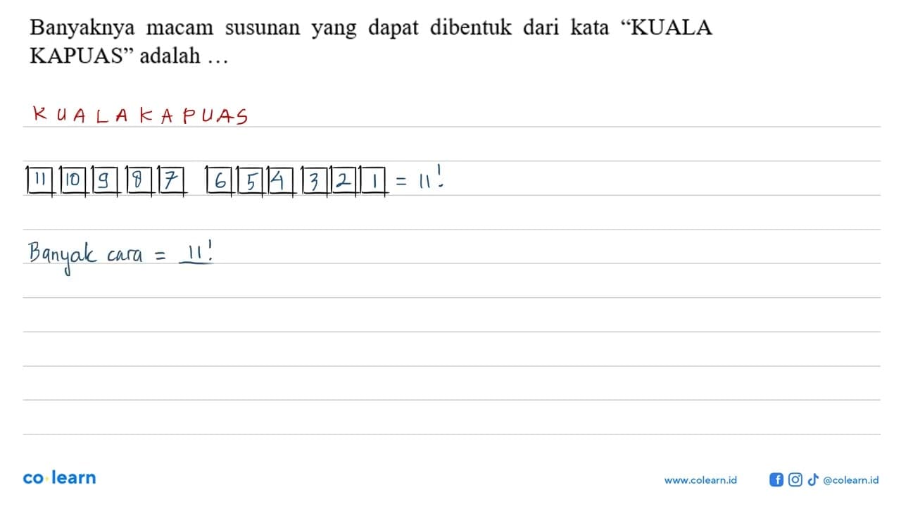 Banyaknya macam susunan yang dapat dibentuk dari kata