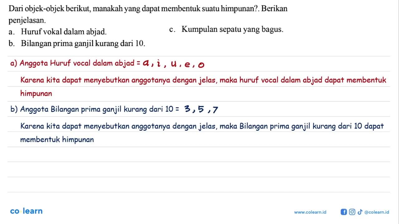 Dari objek-objek berikut, manakah yang dapat membentuk