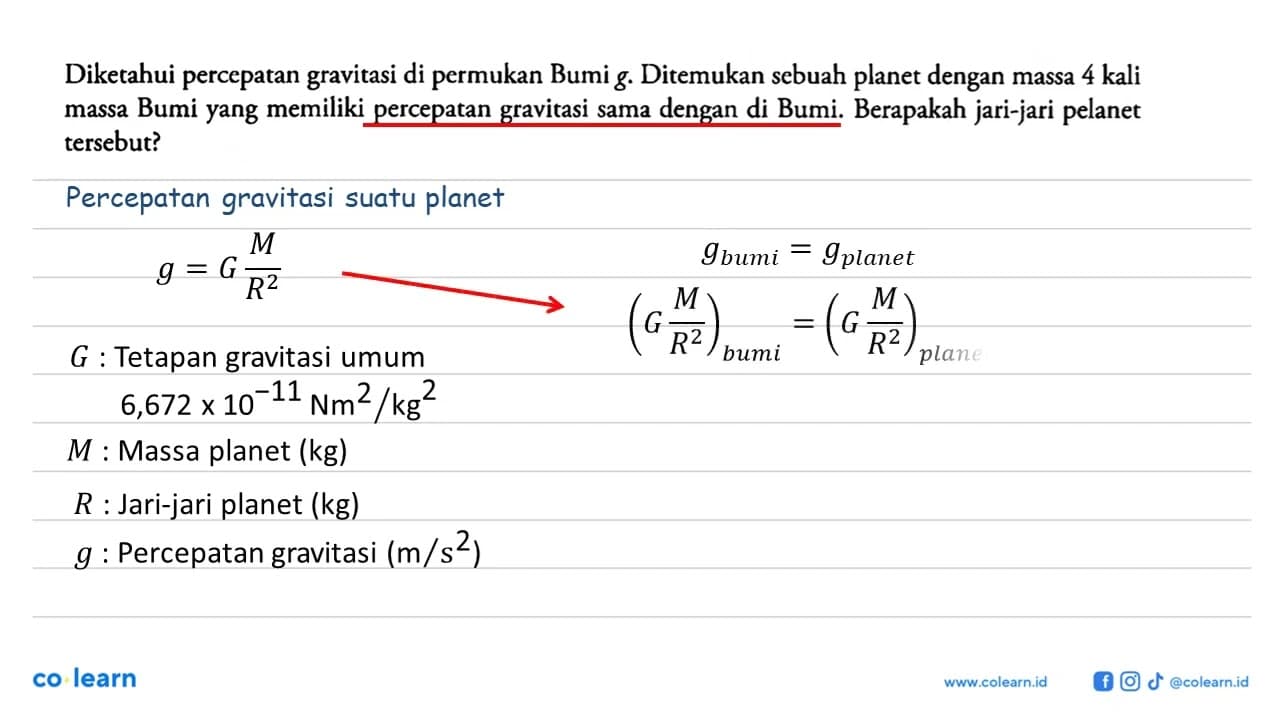 Diketahui percepatan gravitasi di permukan Bumi g.