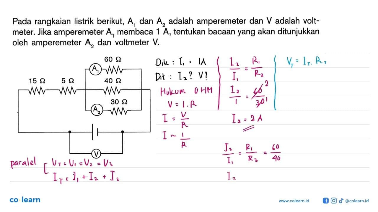 Pada rangkaian listrik berikut, A1 dan A2 adalah