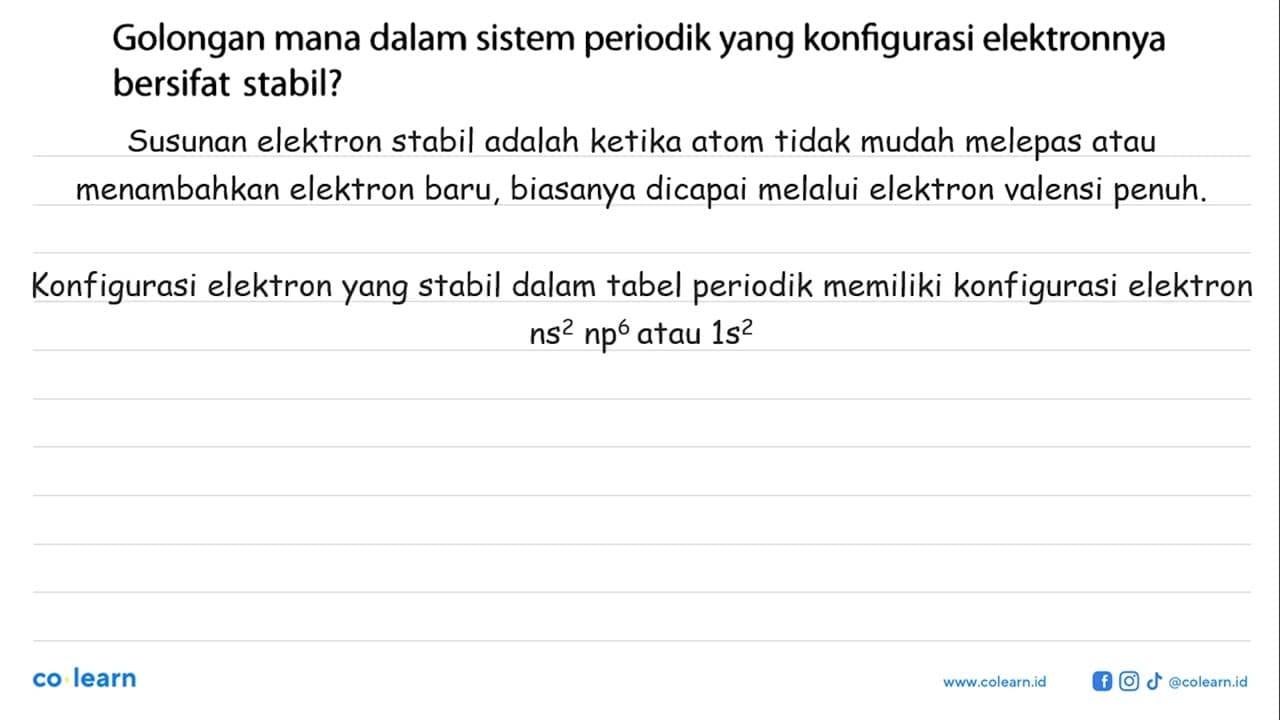 Golongan mana dalam sistem periodik yang konfigurasi