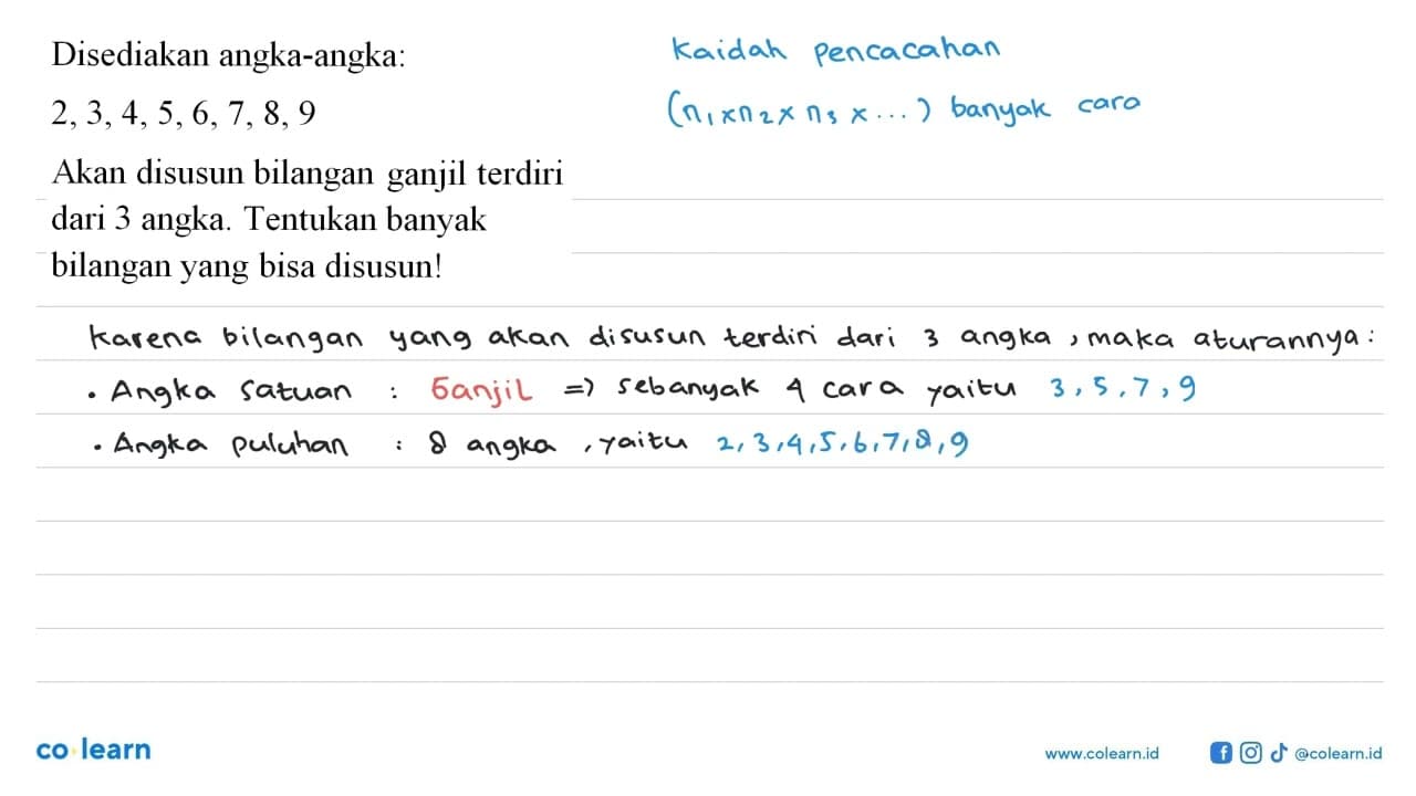 Disediakan angka-angka: 2,3,4,5,6,7,8,9 Akan disusun