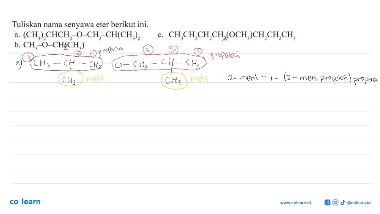 Tuliskan nama senyawa eter berikut ini. a.