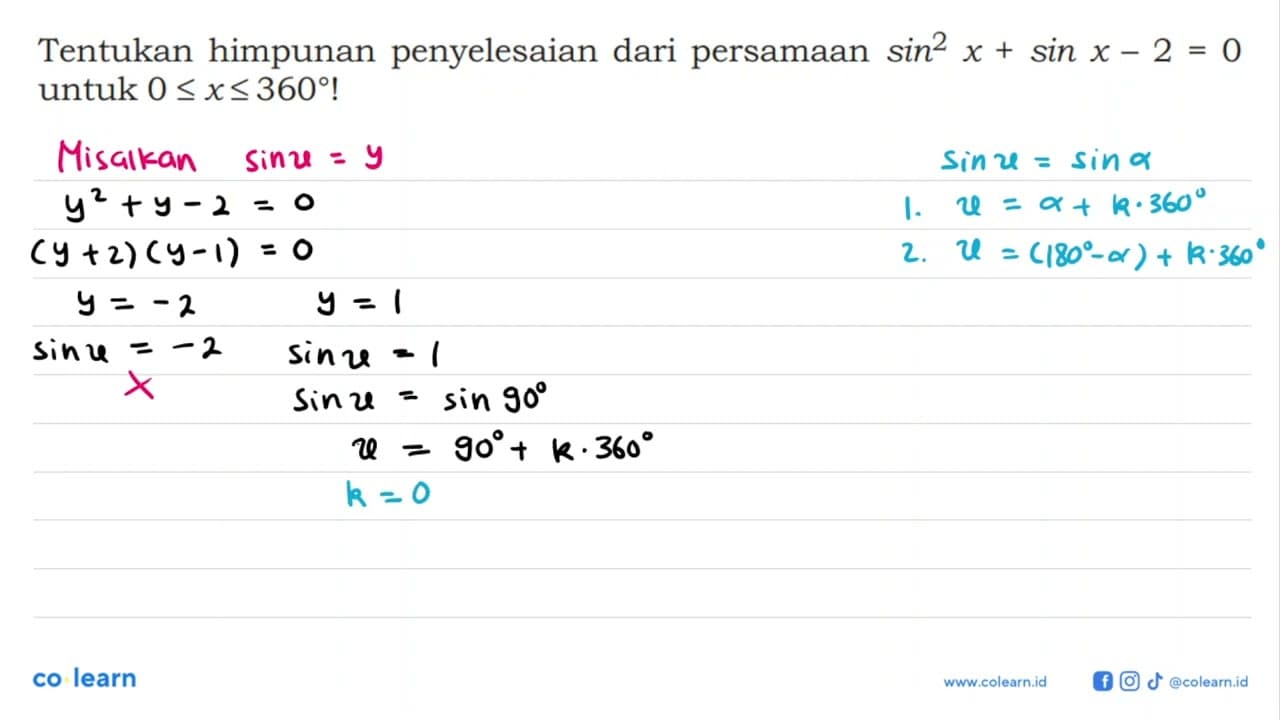 Tentukan himpunan penyelesaian dari persamaan sin^2 x+sin