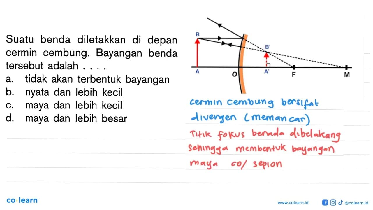 Suatu benda diletakkan di depan cermin cembung. Bayangan