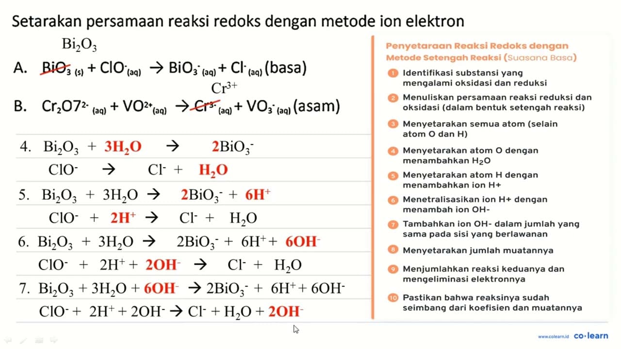 Setarakan persamaan reaksi redoks dengan metode ion