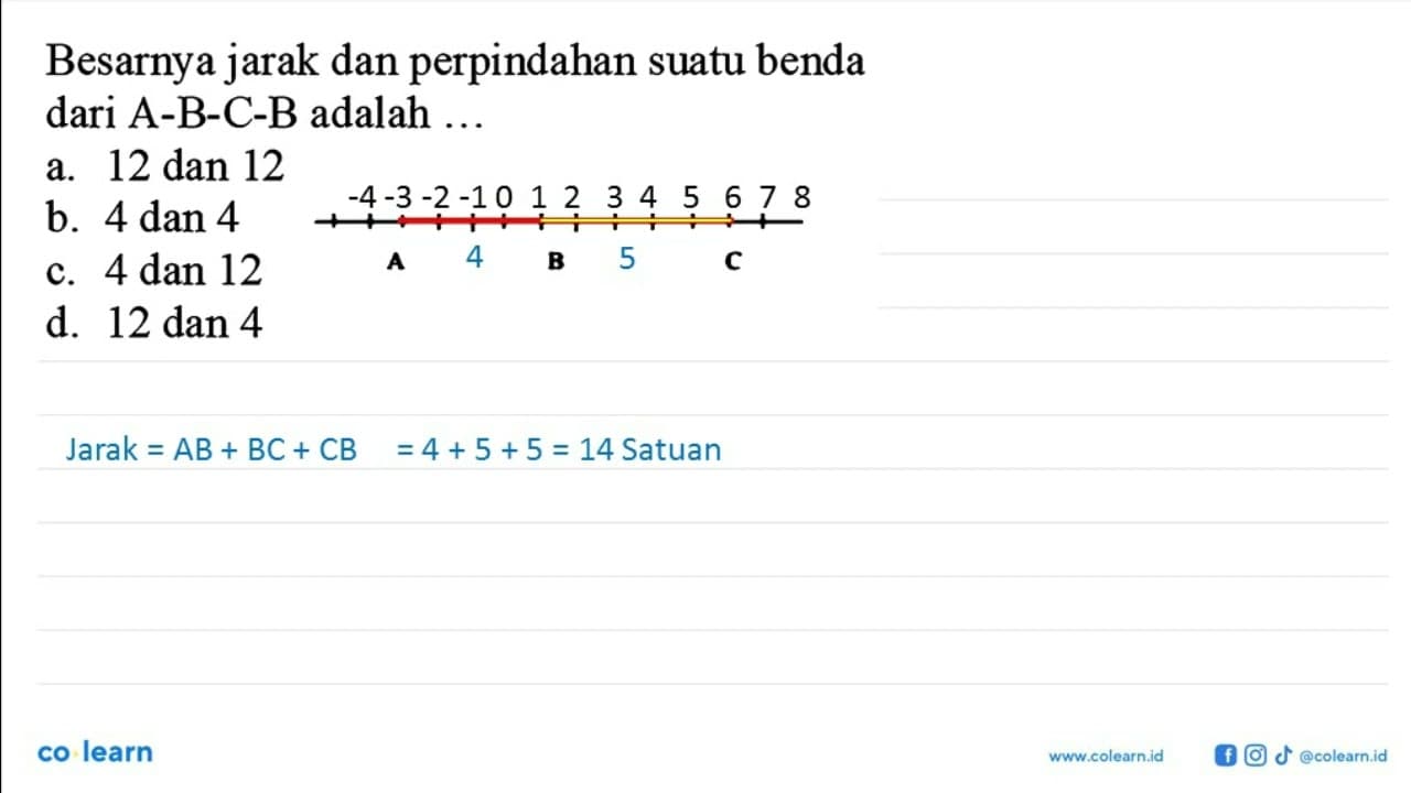 Besarnya jarak dan perpindahan suatu benda dari A-B-C-B