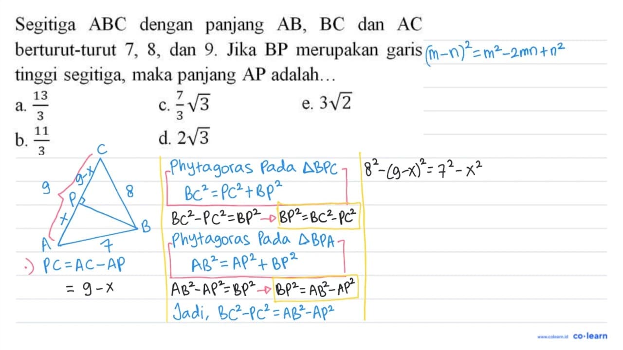 Segitiga ABC dengan panjang AB, BC dan AC berturut-turut 7,