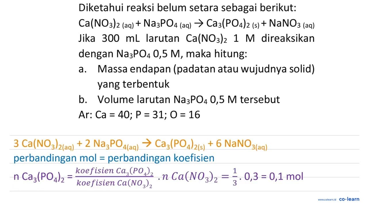 Diketahui reaksi belum setara sebagai berikut: