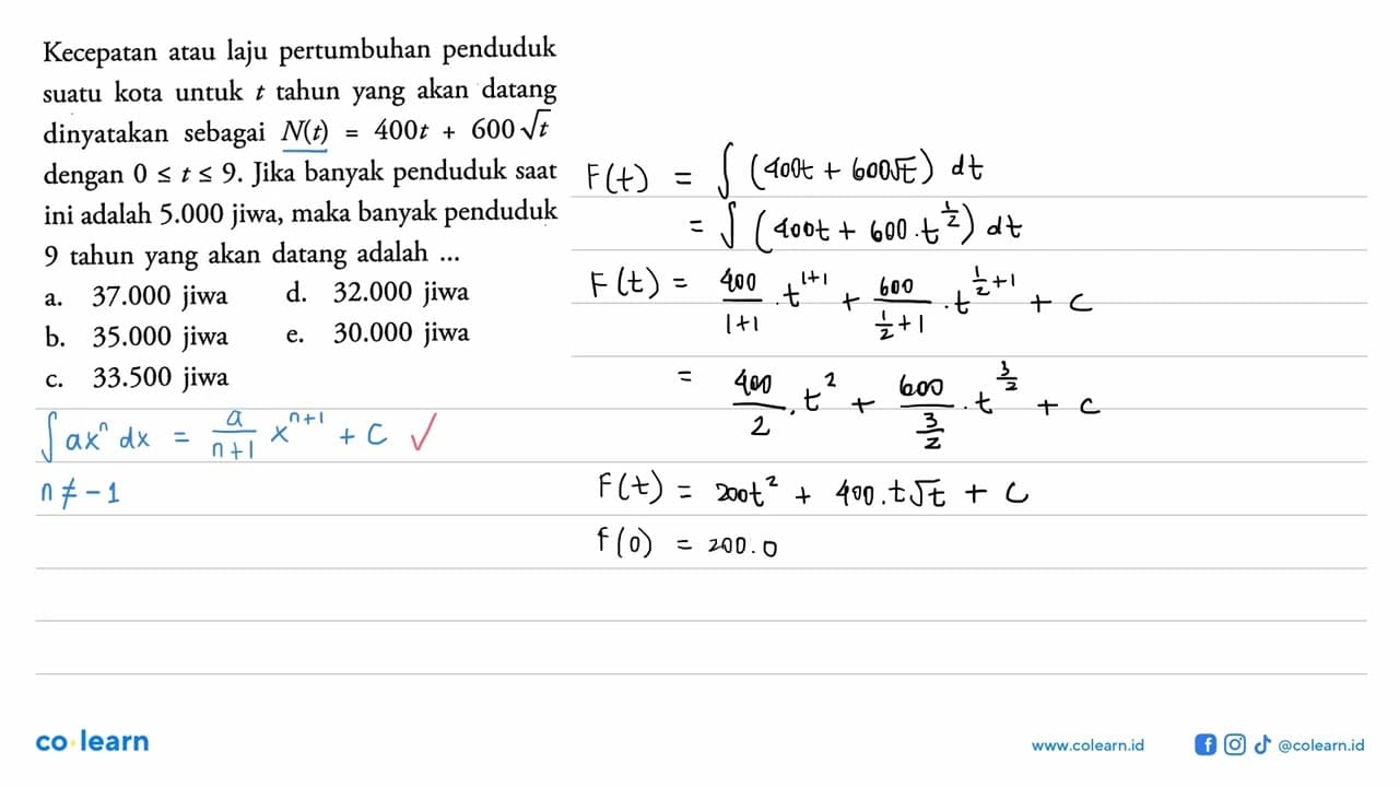 Kecepatan atau laju pertumbuhan penduduk suatu kota untuk t