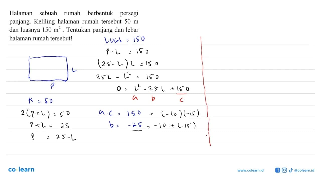 Halaman sebuah rumah berbentuk persegi panjang. Keliling