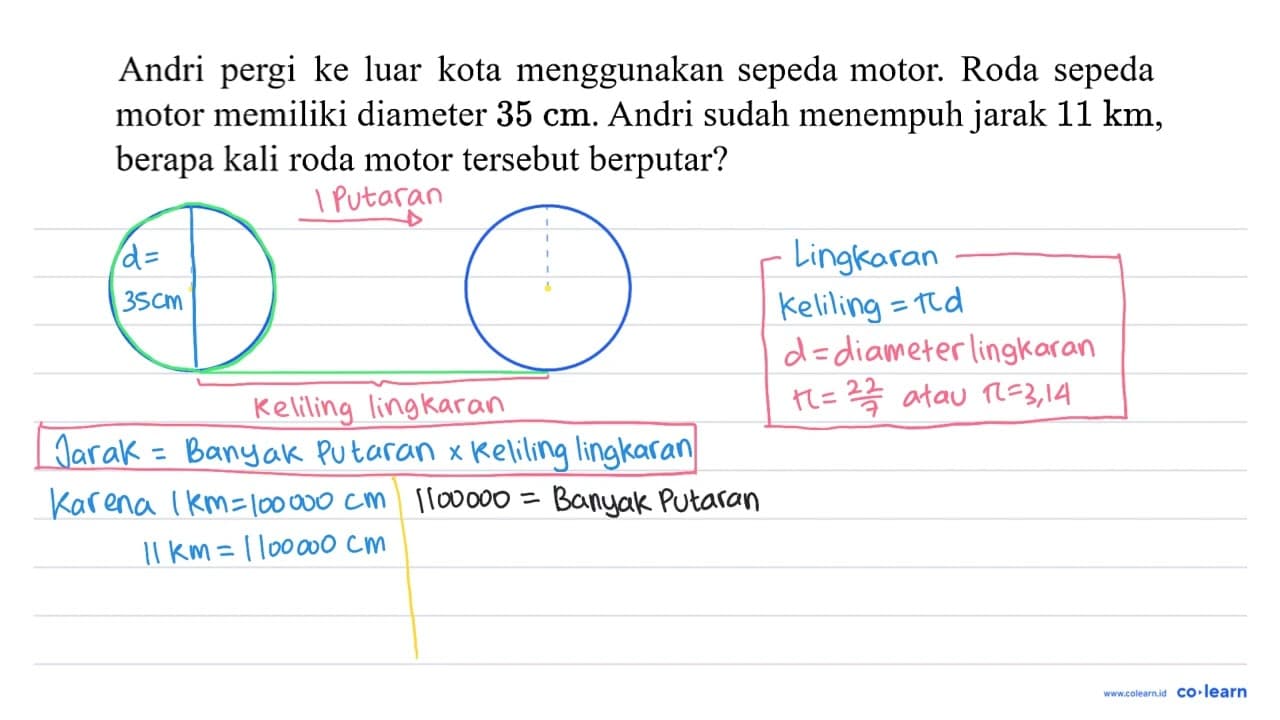 Andri pergi ke luar kota menggunakan sepeda motor. Roda