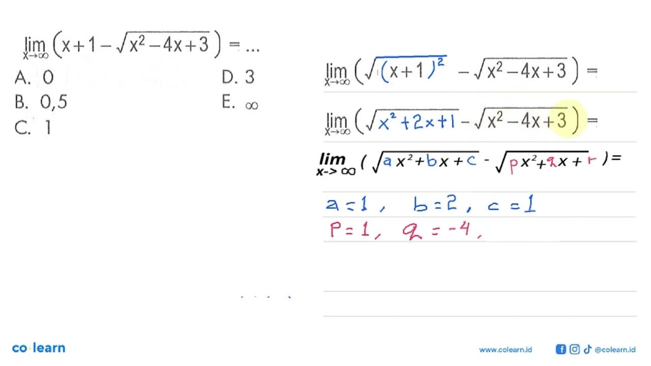 lim x->tak hingga(x+1-akar(x^2-4x+3))=...