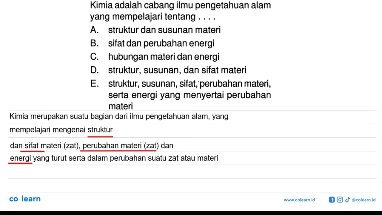 Kimia adalah cabang ilmu pengetahuan alam yang mempelajari