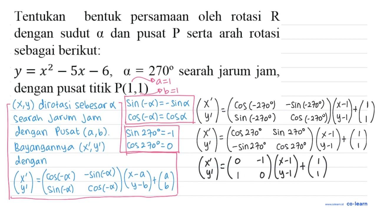 Tentukan bentuk persamaan oleh rotasi R dengan sudut alpha