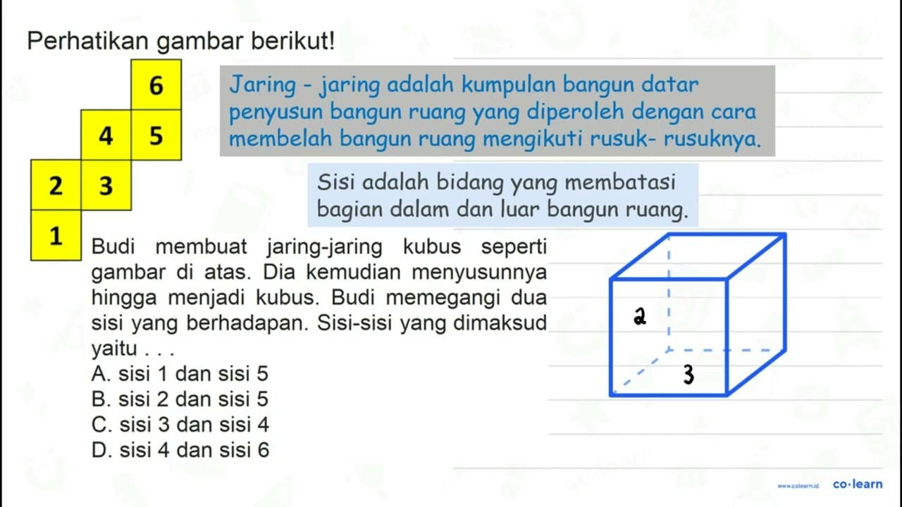 Perhatikan gambar berikut! 6 4 5 2 3 1 Budi membuat