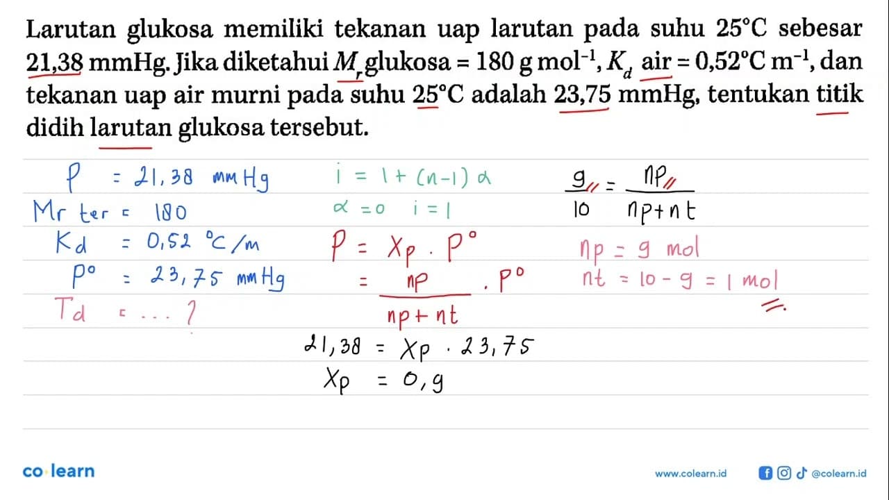 Larutan glukosa memiliki tekanan uap larutan suhu 25 C