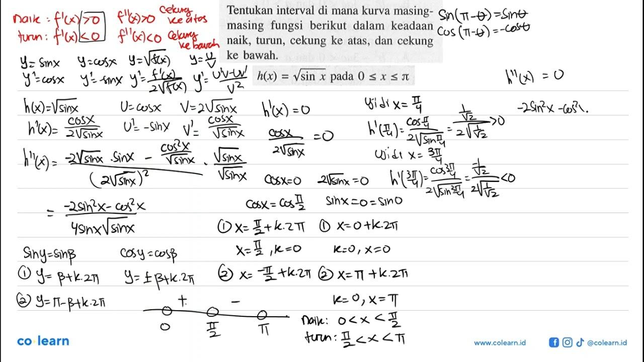 Tentukan interval di mana kurva masing- masing fungsi