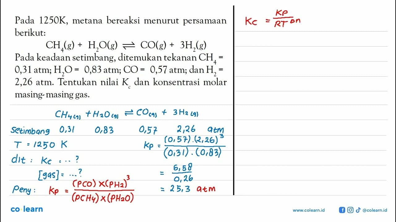 Pada 1250K, metana bereaksi menurut persamaan berikut: CH4