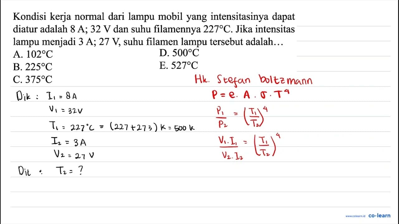 Kondisi kerja normal dari lampu mobil yang intensitasinya