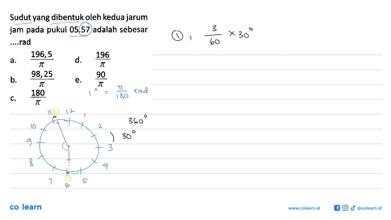 Sudut yang dibentuk oleh kedua jarum jam pada pukul 05.57