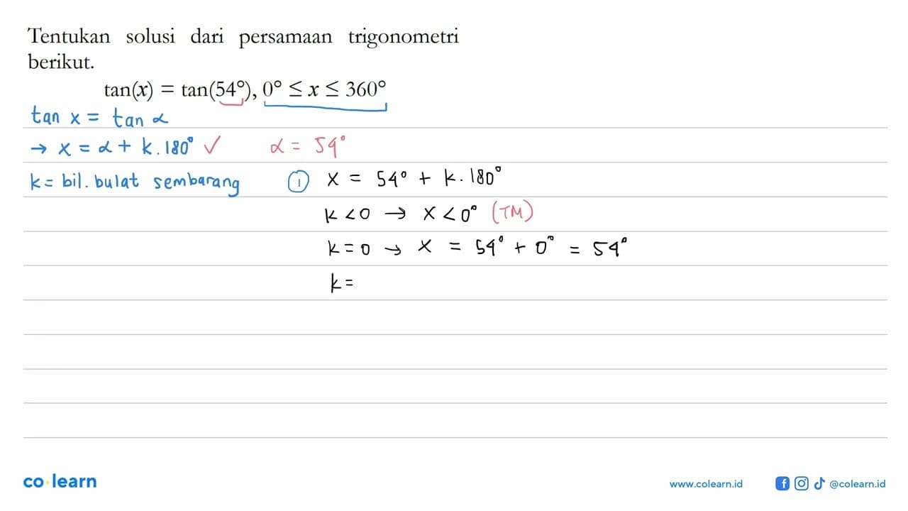 Tentukan solusi dari persamaan trigonometri berikut.