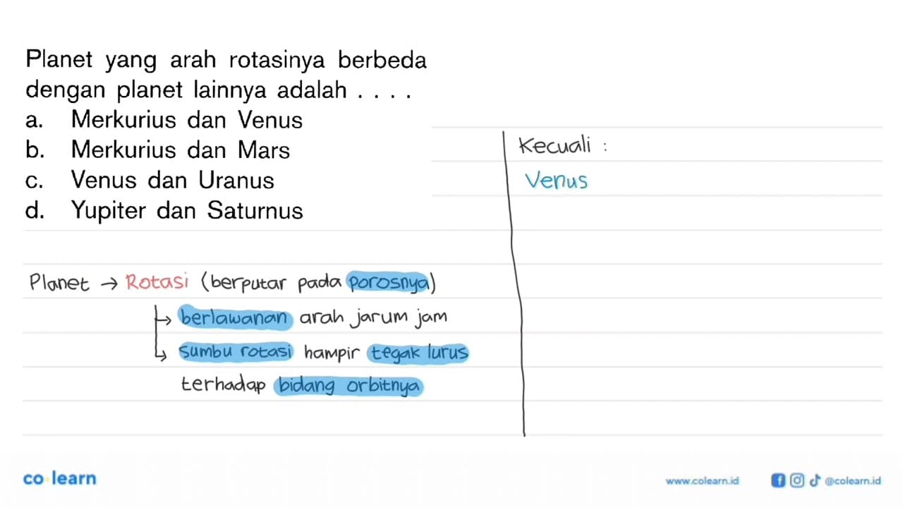 Planet yang arah rotasinya berbeda dengan planet lainnya