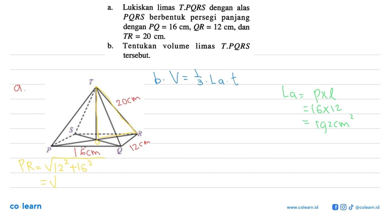 a. Lukiskan limas T.PQRS dengan alas PQRS berbentuk persegi