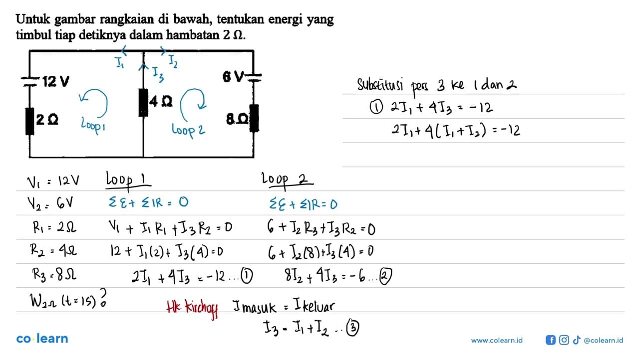 Untuk gambar rangkaian di bawah, tentukan energi yang