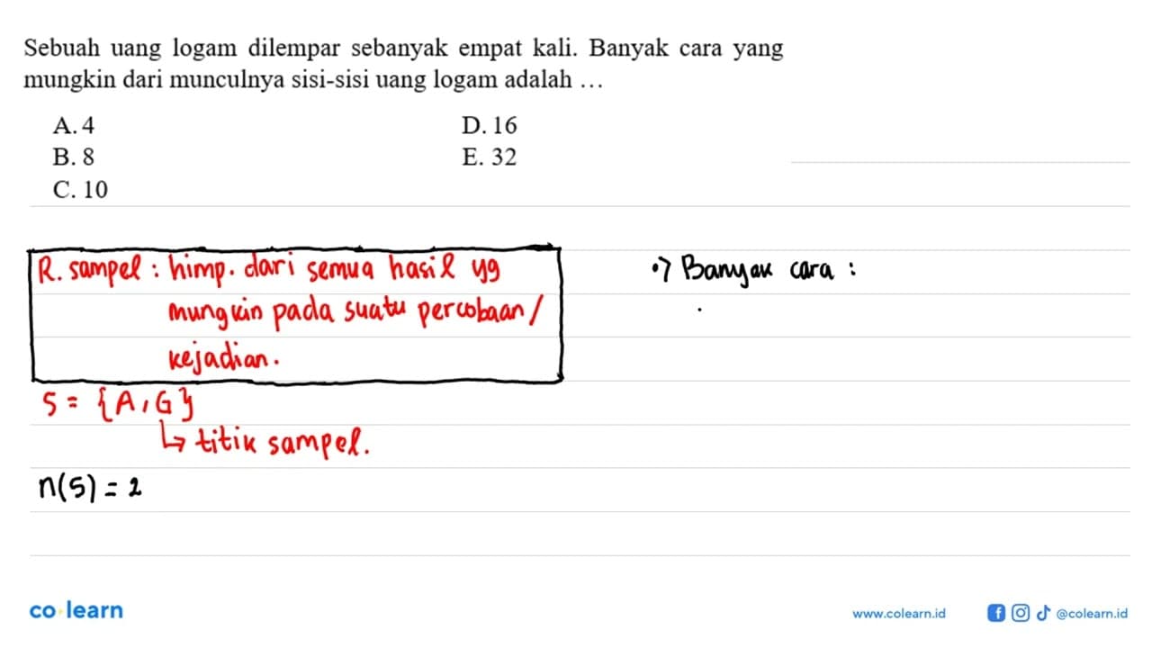Sebuah uang logam dilempar sebanyak empat kali. Banyak cara