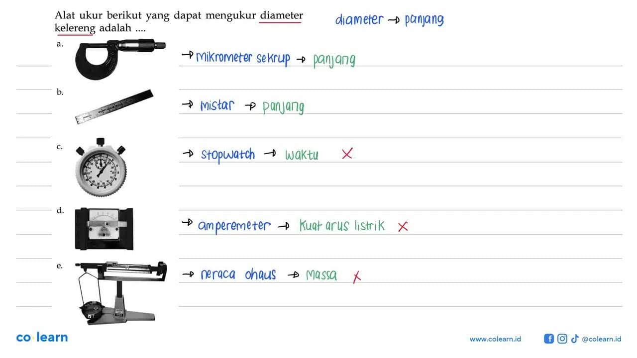 Alat ukur berikut yang dapat mengukur diameter kelereng